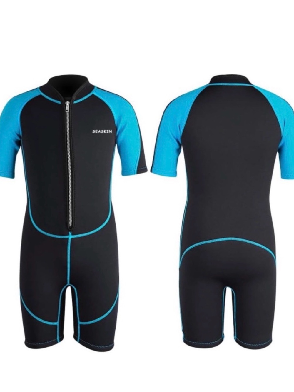 Boy or girl Skin Black & Bright Blue Kids Short Sleeve Wetsuit with Front Zip